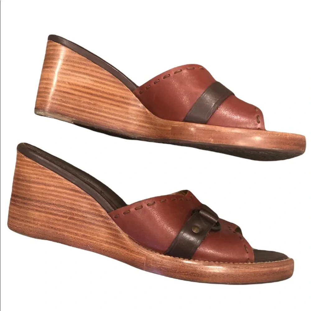 H.S.Trask & Co Brown Two Tone Wedge Sandal Size 10